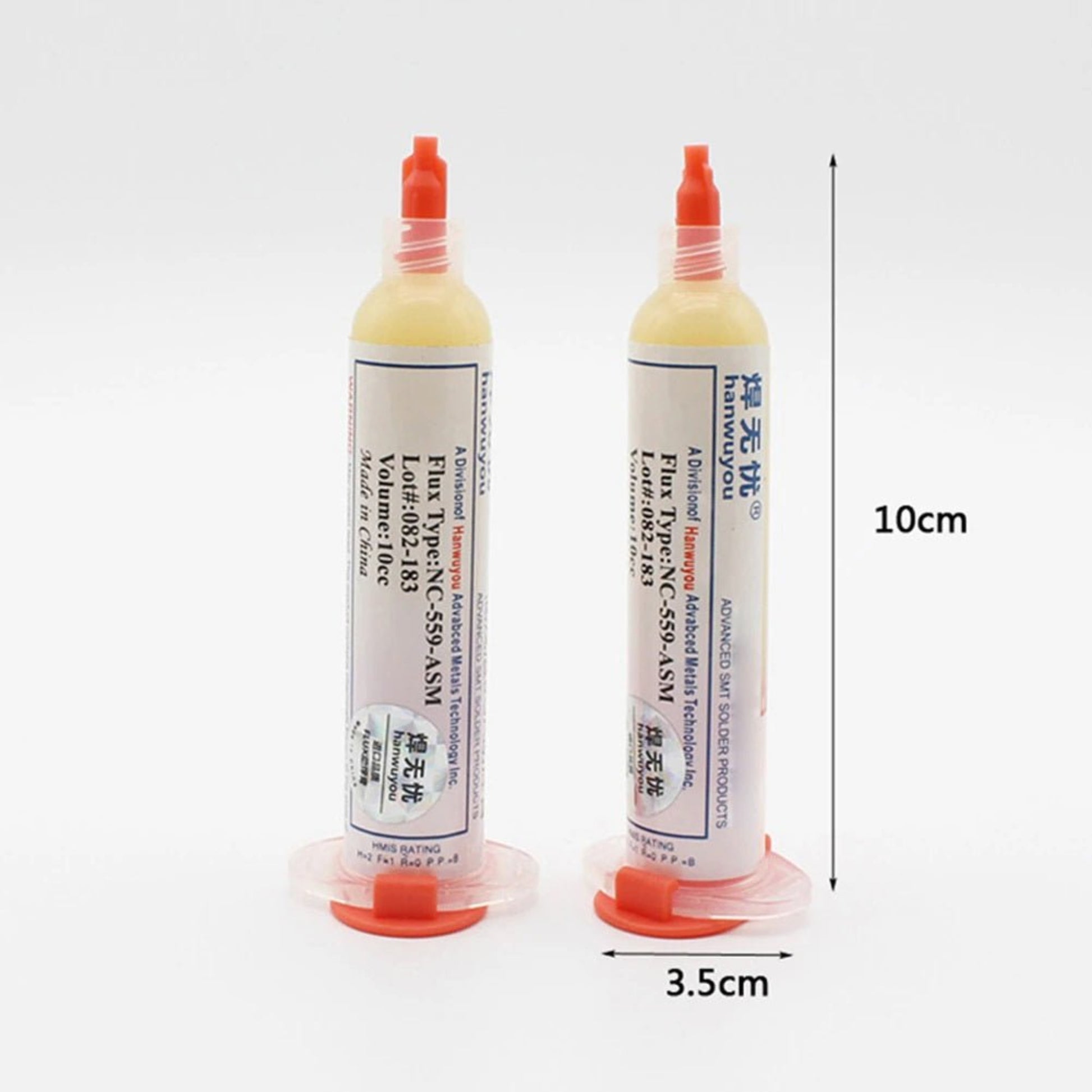 10cc NC-559-ASM no-clean solder paste in syringes, ideal for BGA/CSP soldering and semiconductor repair.