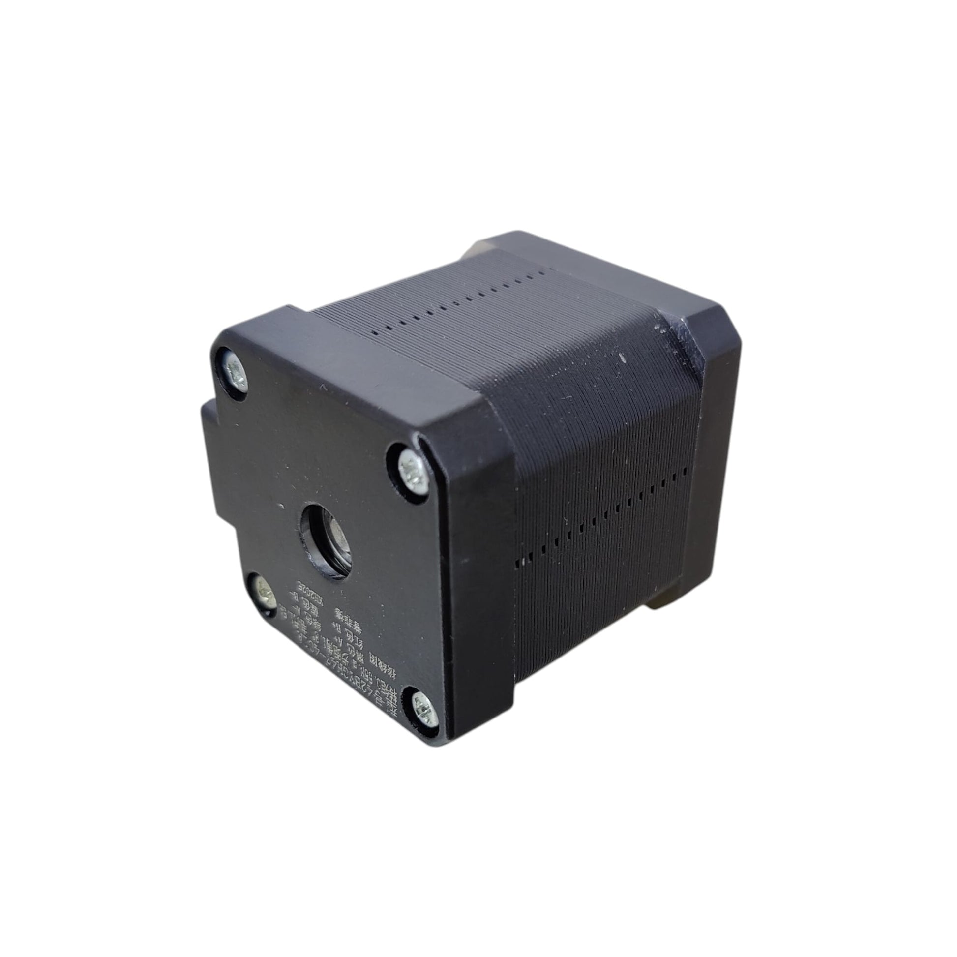 Back view of the 0.54Nm NEMA 17 bipolar stepper motor showing the D-shaft.