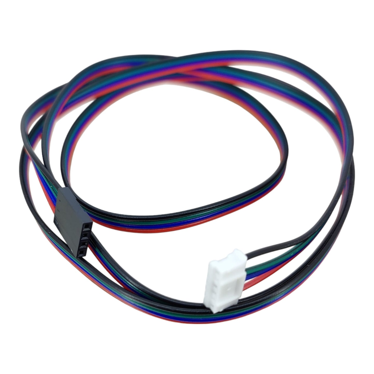 Multicolored LED strip with connectors on a white background