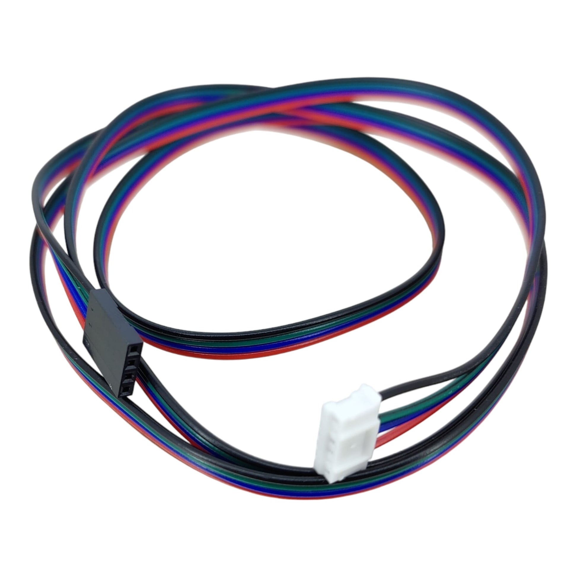 Multicolored LED strip with connectors on a white background