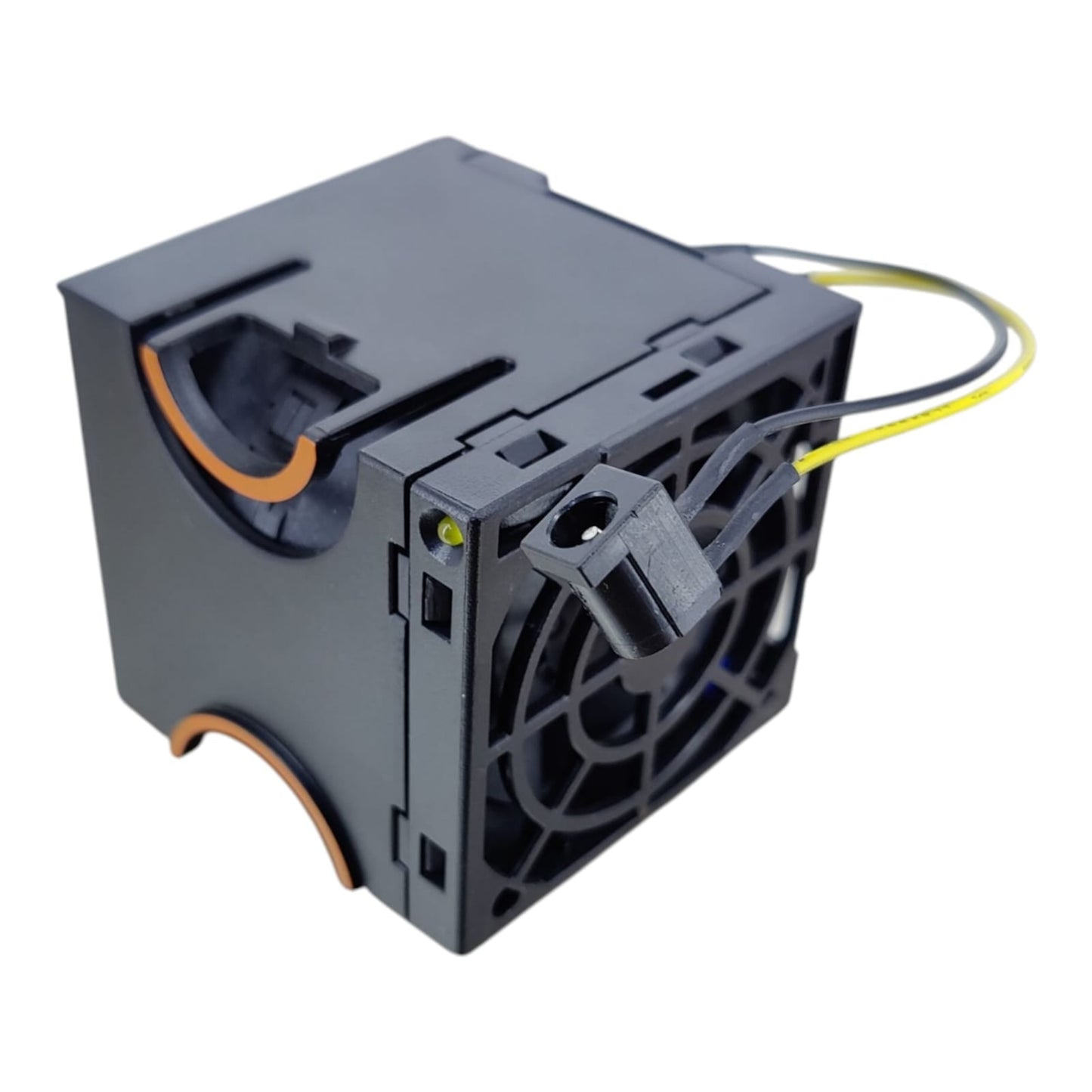 Side profile of the Nidec R60W12BS3AC-07A062 fan assembly with DC connector attached.