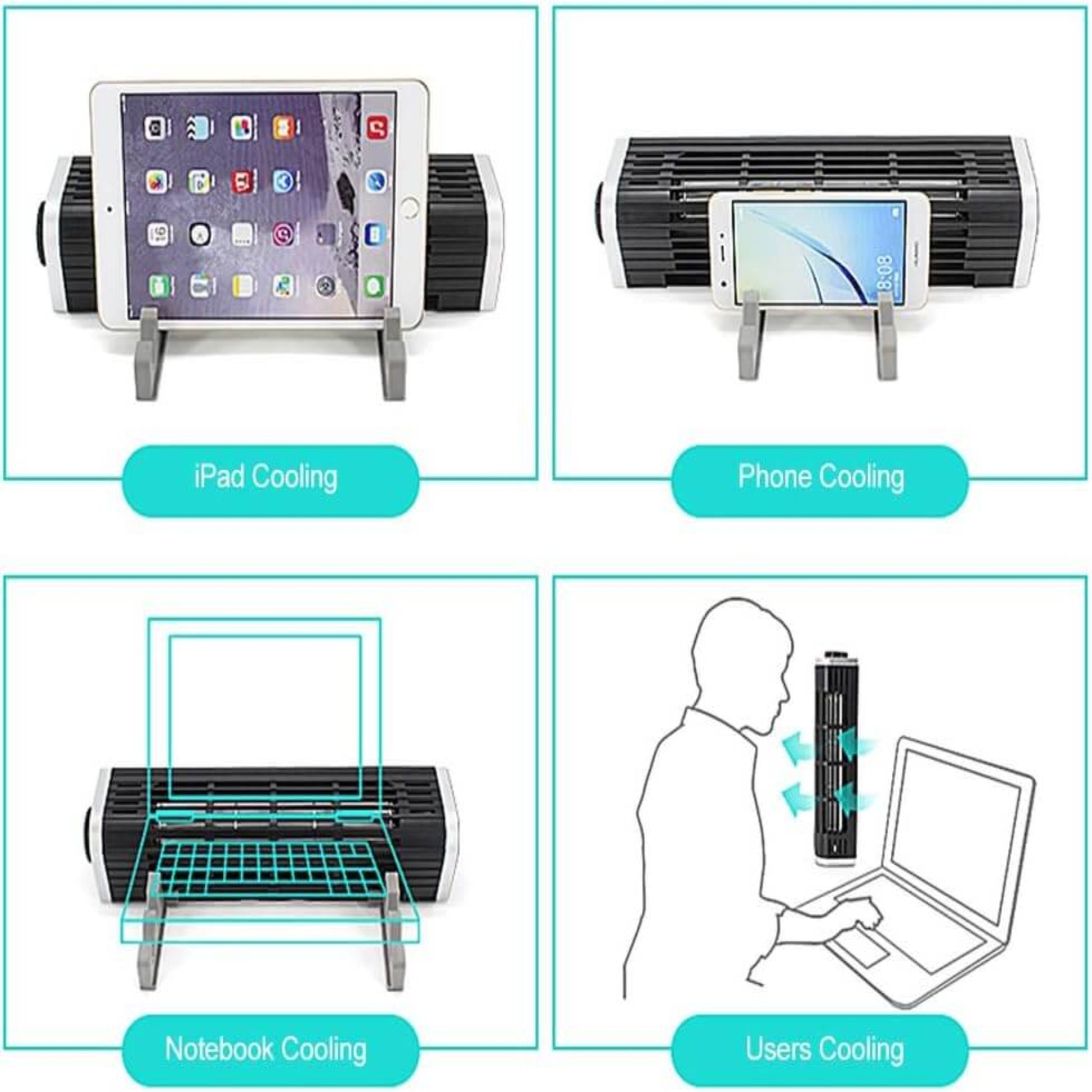 Olmaster CF-1691 USB cooling fan with adjustable stand for cooling laptops, phones, and tablets.