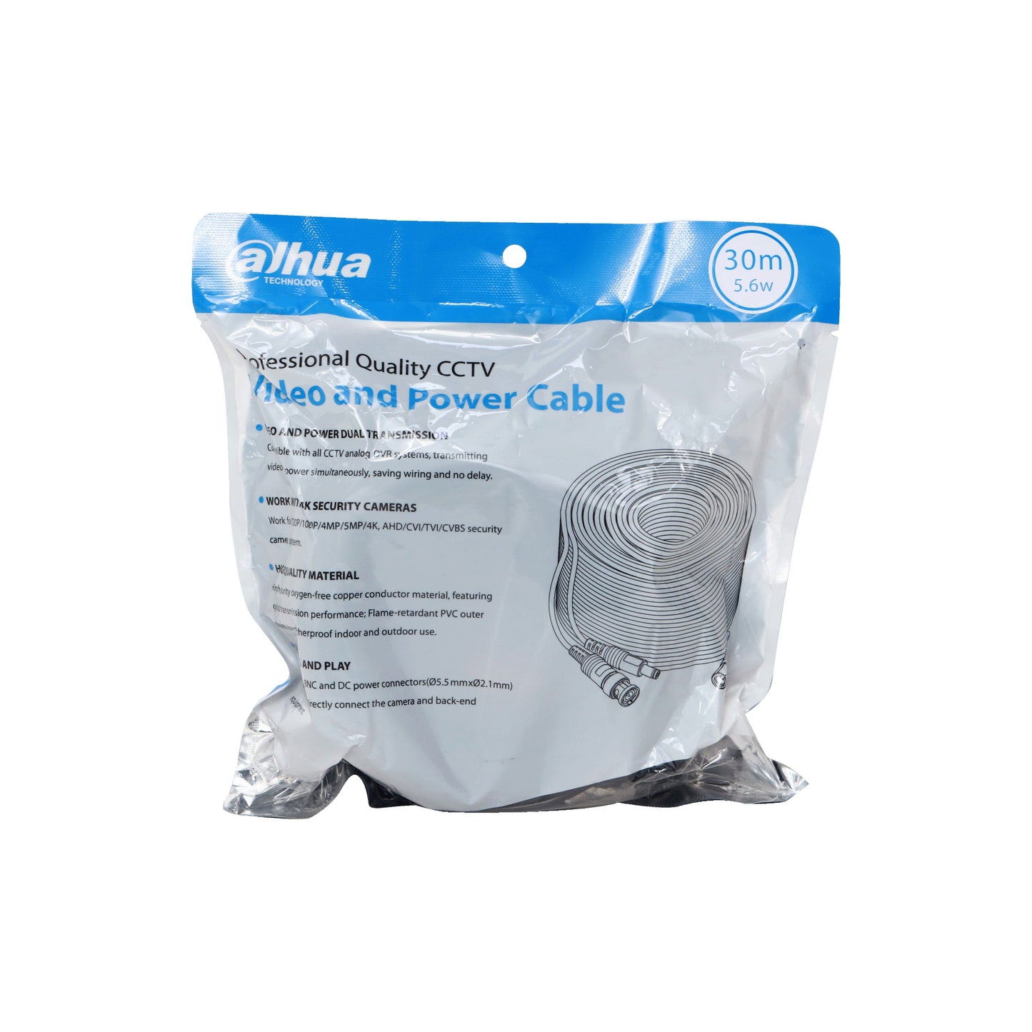 Dahua CCTV cable coil demonstrating the flexible yet robust design, ensuring zero-delay video transmission.