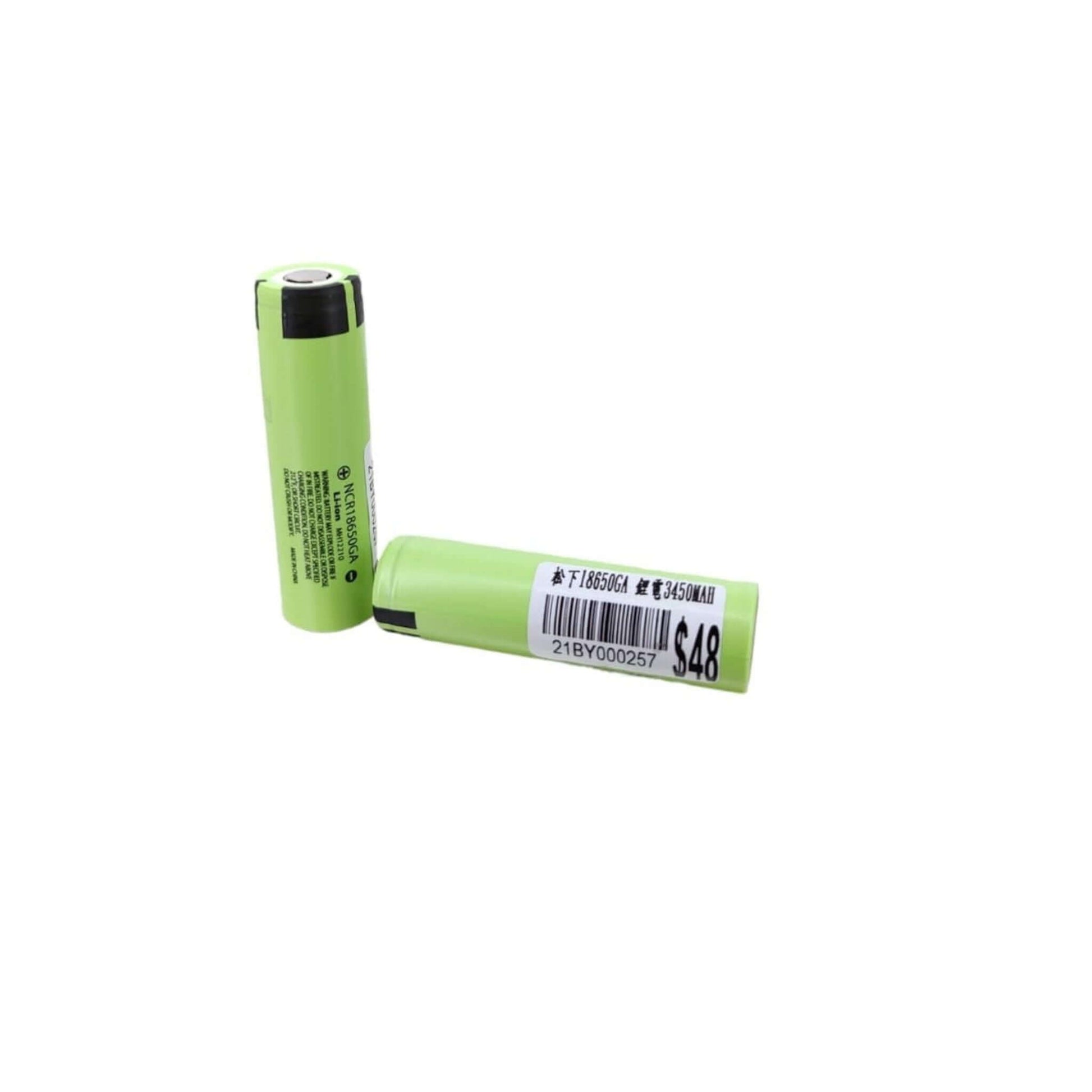 Panasonic NCR18650GA 18650 Li-ion rechargeable battery, 3450mAh, 3.7V, perfect for powering devices.