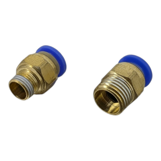 PC8氣動快插直通接頭，展示8mm氣喉轉1/8"及1/4"外螺紋，新昌電腦深水埗現貨。