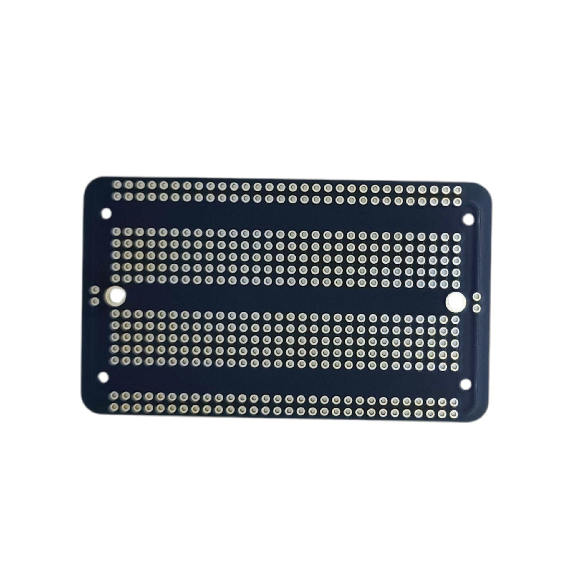 Back view of 52×90mm PCB with pre-routed traces simulating real breadboard connections.