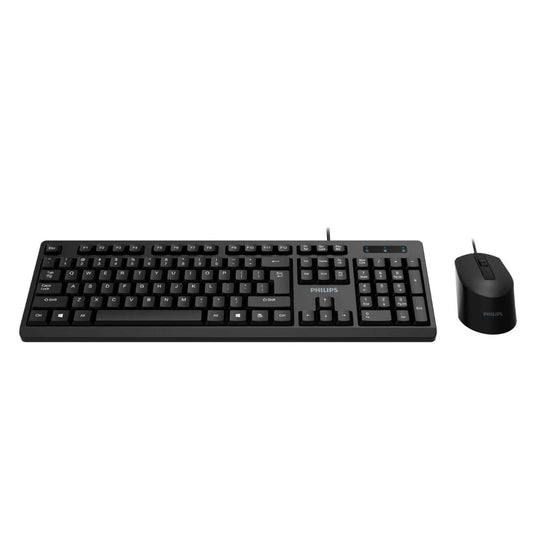 Philips C234 full-sized wired keyboard and ambidextrous mouse combo for desktop and laptop computers.