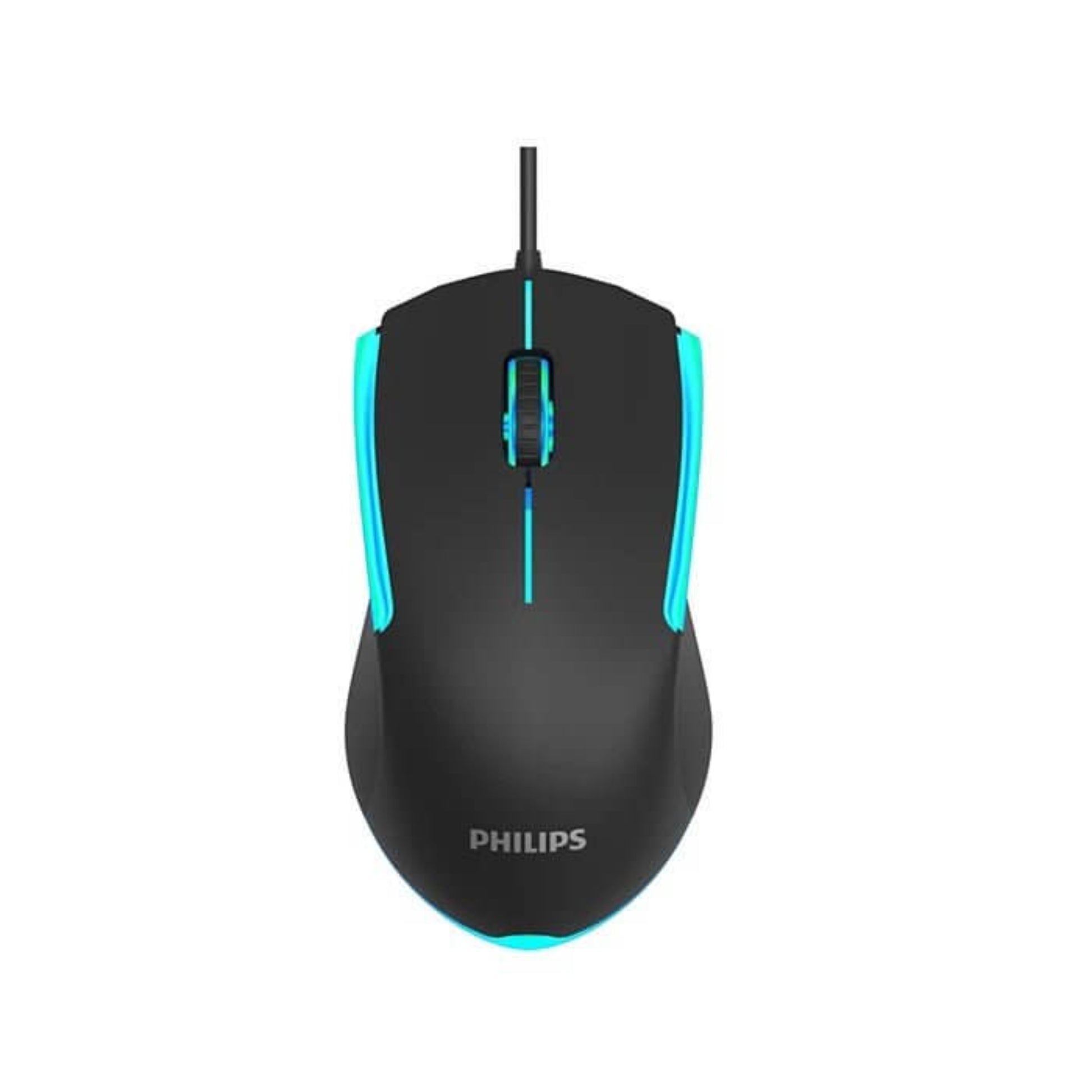 PHILIPS USB Mouse with RGB lighting, ergonomic design, and durable braided cable for comfortable use.