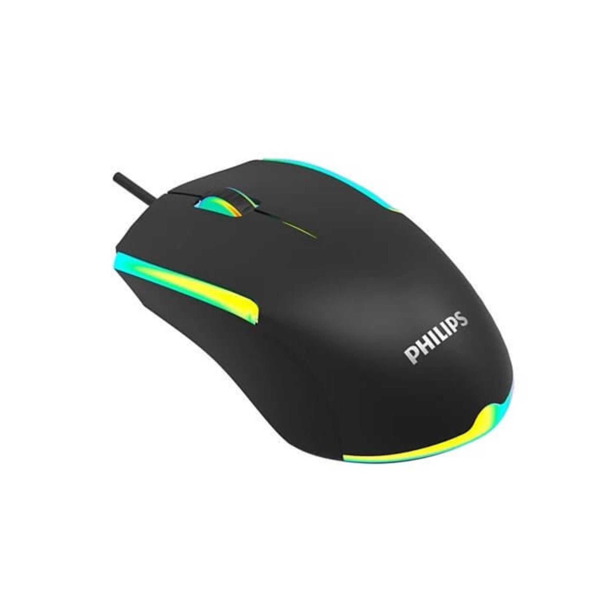 PHILIPS wired USB mouse with RGB lighting, ergonomic design, ideal for laptops and Chromebooks, 1200 DPI.