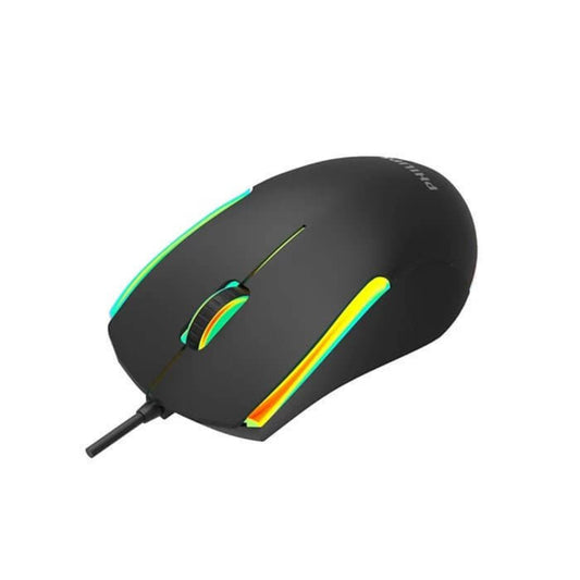 PHILIPS USB Optical Mouse with RGB lighting, ergonomic design and durable braided cable for comfortable long-term use.