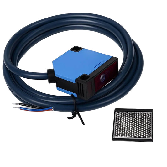 8m adjustable reflective photoelectric sensor with protective features, suitable for industrial automation and reliable detection.