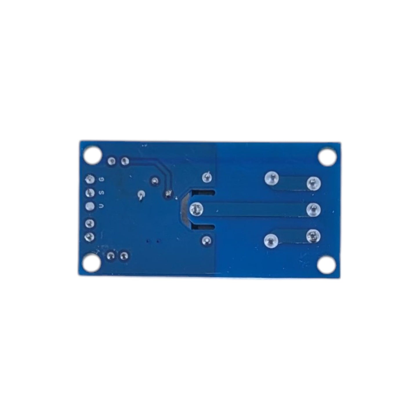 光敏電阻繼電器模組底部 PCB 視圖，顯示四個 M3 安裝孔位，方便固定於 DIY 外殼。
