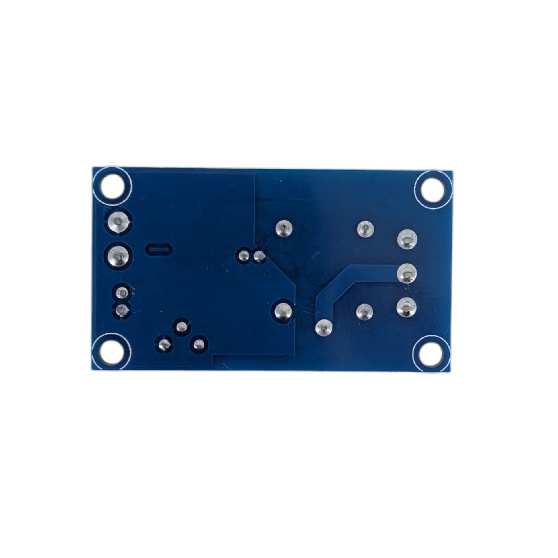 5V 光敏電阻繼電器模組底部 PCB 視圖，顯示四個 M3 安裝孔位，方便固定於 DIY 外殼。