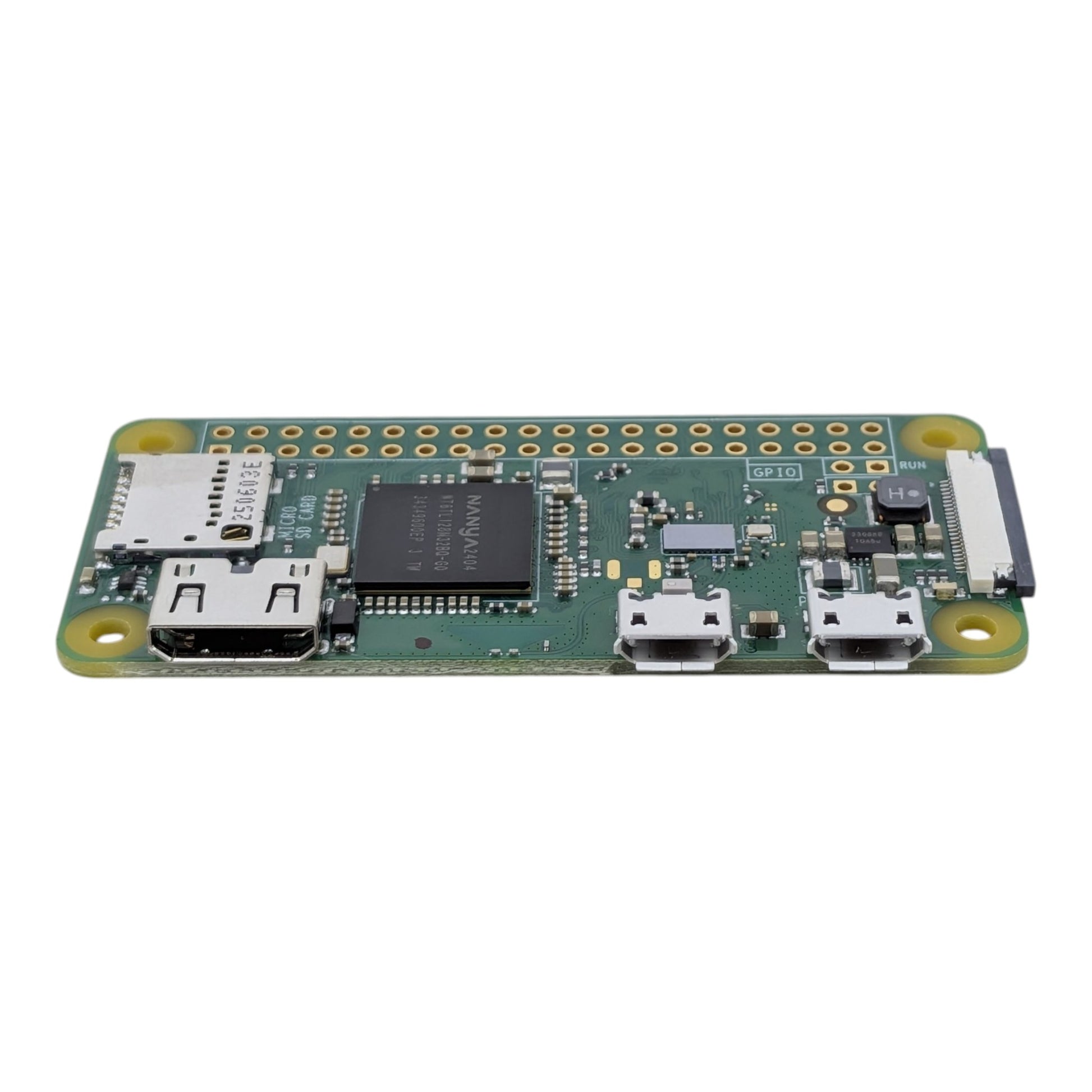 Close-up of the mini HDMI and micro-USB power and data ports on the Raspberry Pi Zero W edge.