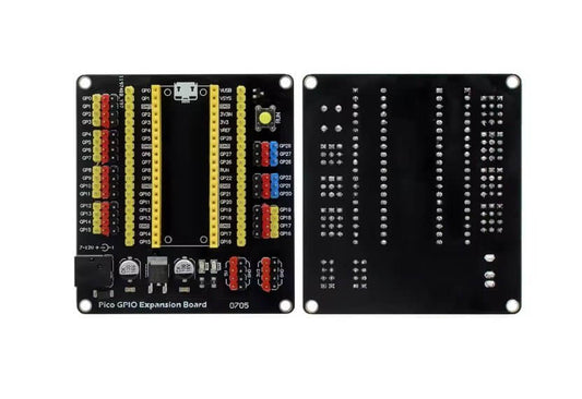 Raspberry Pi Pico GPIO Expansion Board with male and female headers for easy prototyping and circuit connections.
