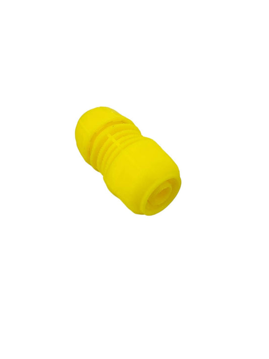 Quick Fix Extend Connector for 1/2 inch garden hose, yellow hose repair connector, 12mm inside diameter, tool-free assembly.