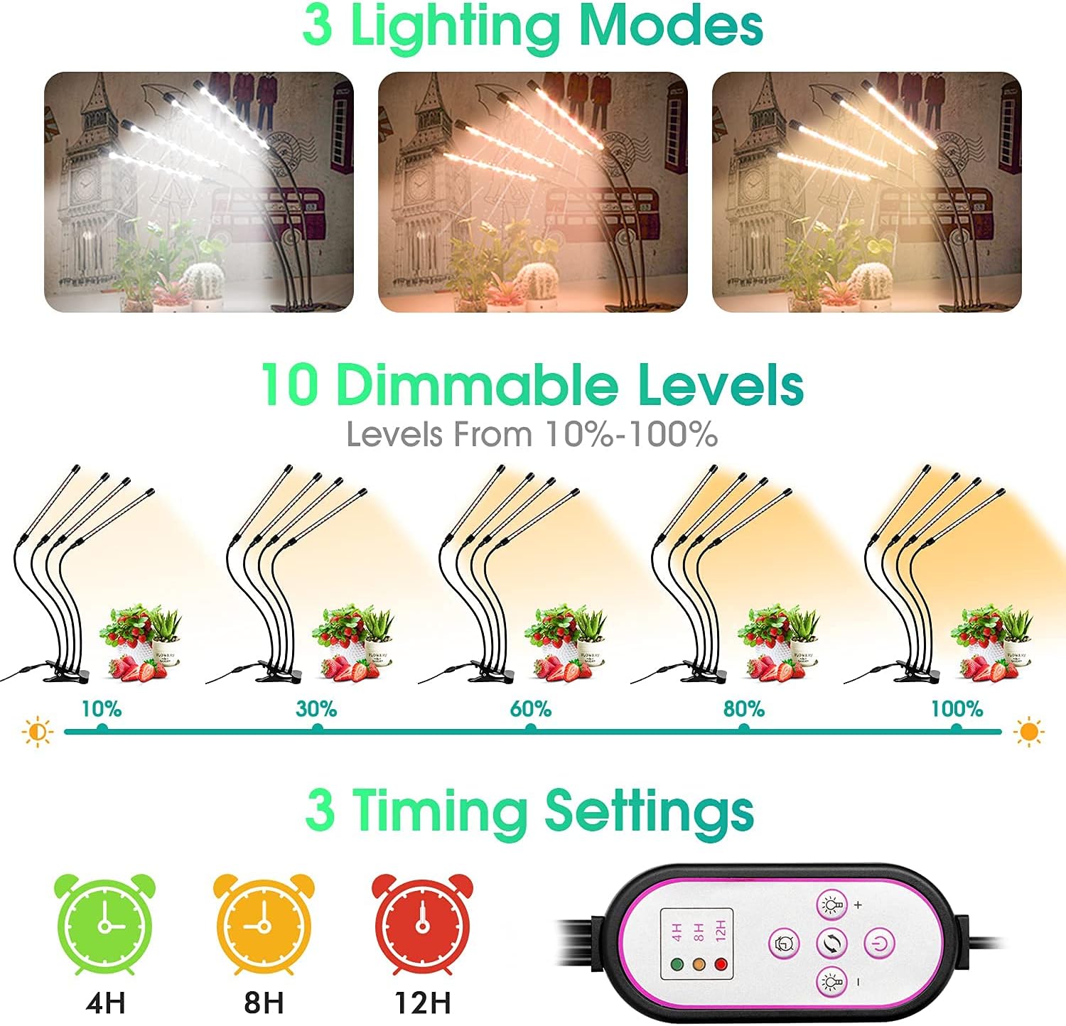 Plant grow lamp 10 brightness levels dimmable control