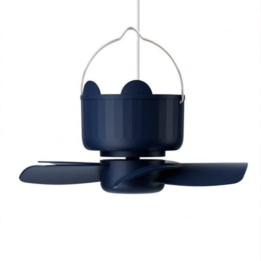 Deep-sea blue portable USB hanging fan with quiet brushless motor.