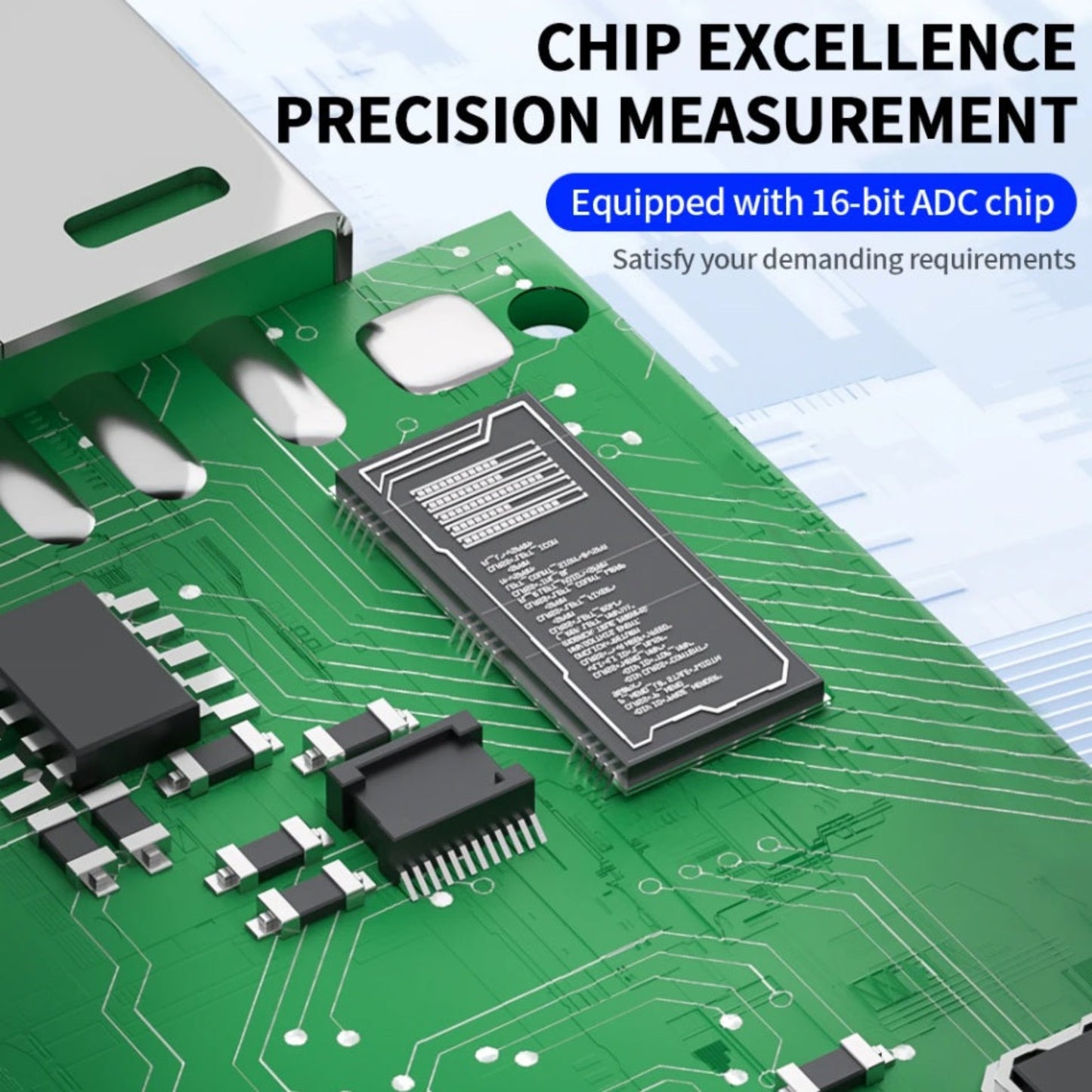 Internal circuit view of the KWS-MX23 showing the high-precision 16-bit ADC chip for accurate measurements.