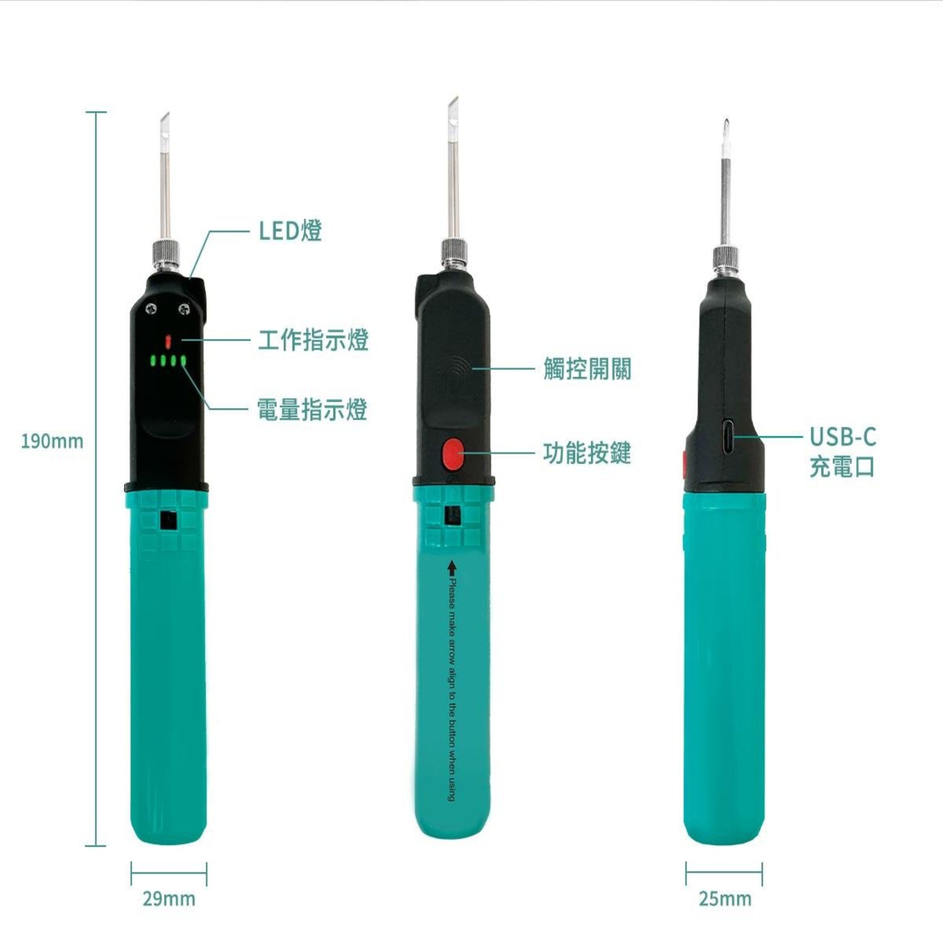 SI-B165 Pro's Kit Cordless Soldering Iron with LED and USB-C recharging features for easy operation.