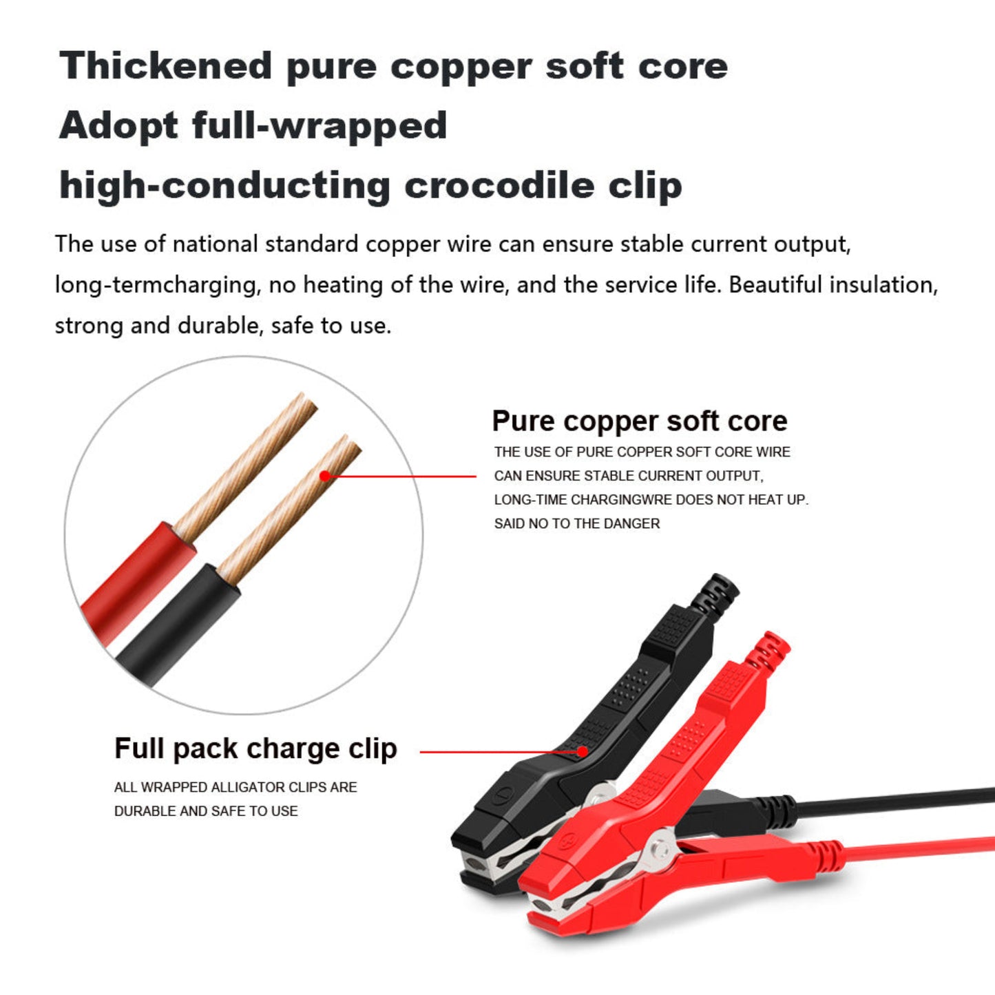 Thickened pure copper soft core wire and safety alligator clips