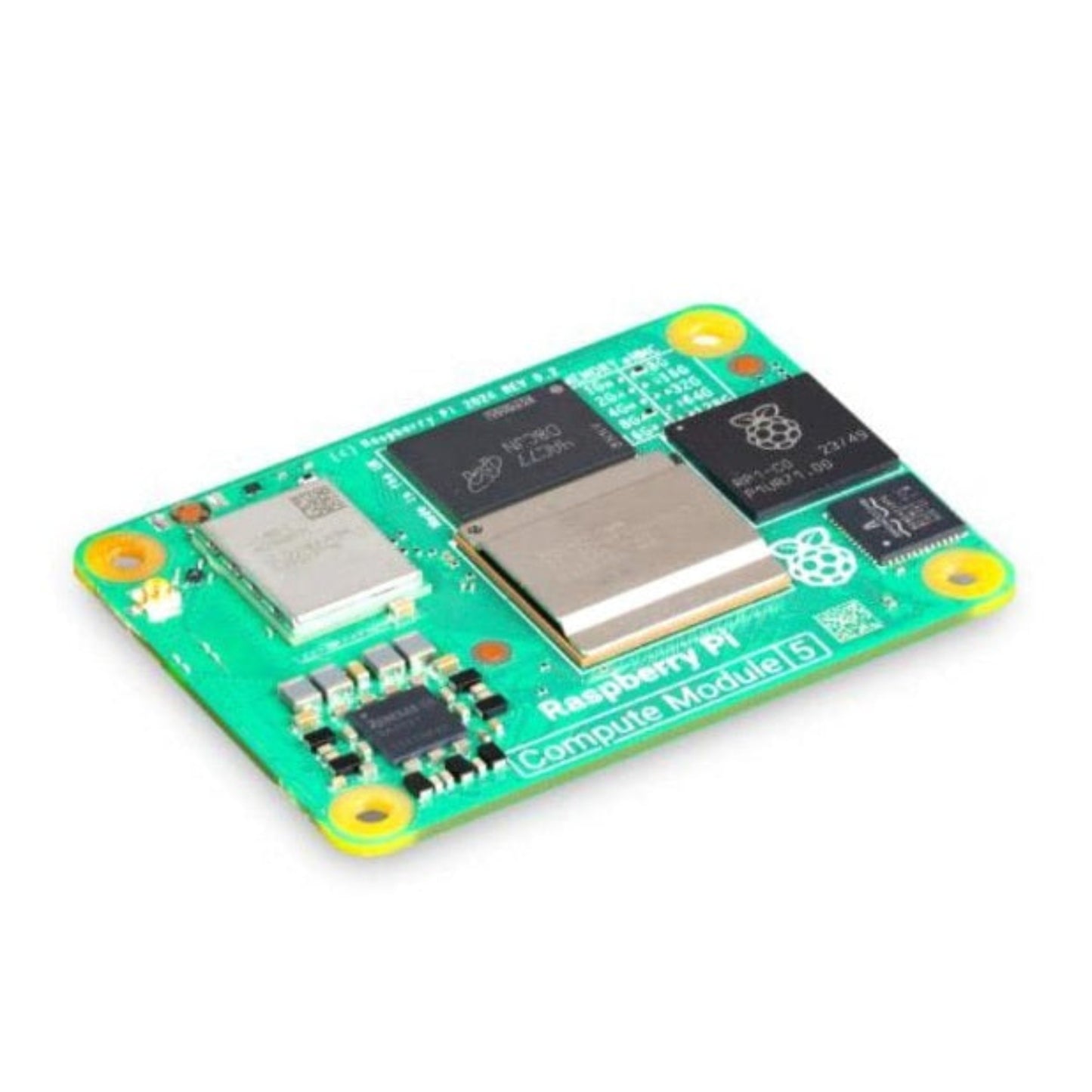 Top view of the Raspberry Pi Compute Module 5 (CM5104032), showing the BCM2712 processor, 4GB RAM, and 32GB eMMC storage.