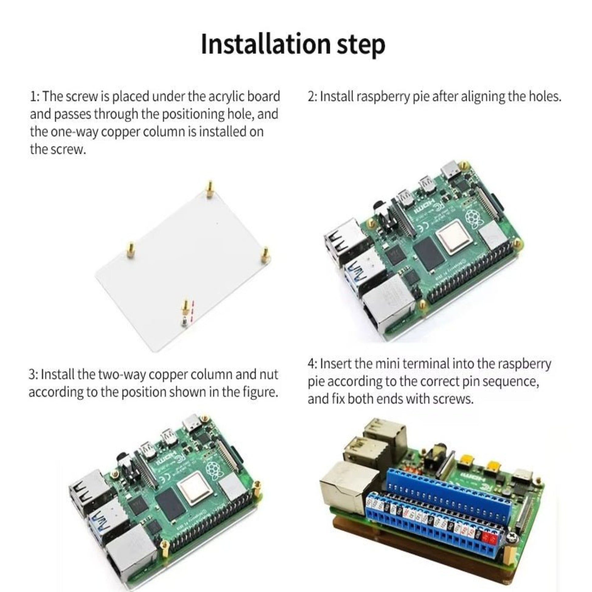 Step-by-step installation guide for Raspberry Pi 40pin screw terminal extension board with images.