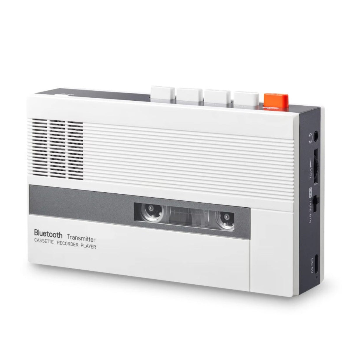 Retro Bluetooth cassette player and recorder with built-in speaker and physical control buttons