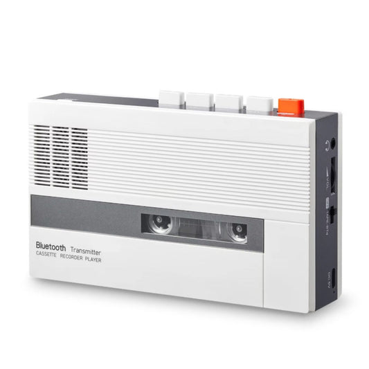 Retro Bluetooth cassette player and recorder with built-in speaker and physical control buttons