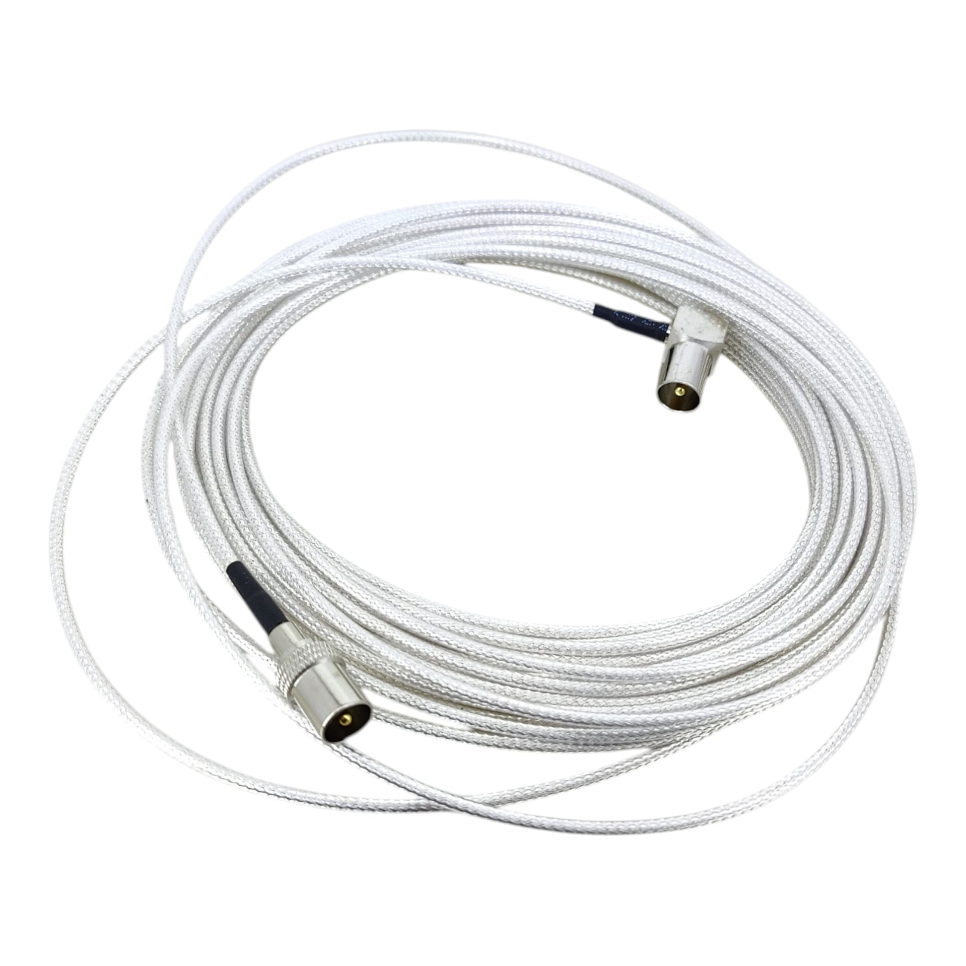 10m long RF TV antenna cable, male to male digital coaxial lead with premium silver braided shielding.