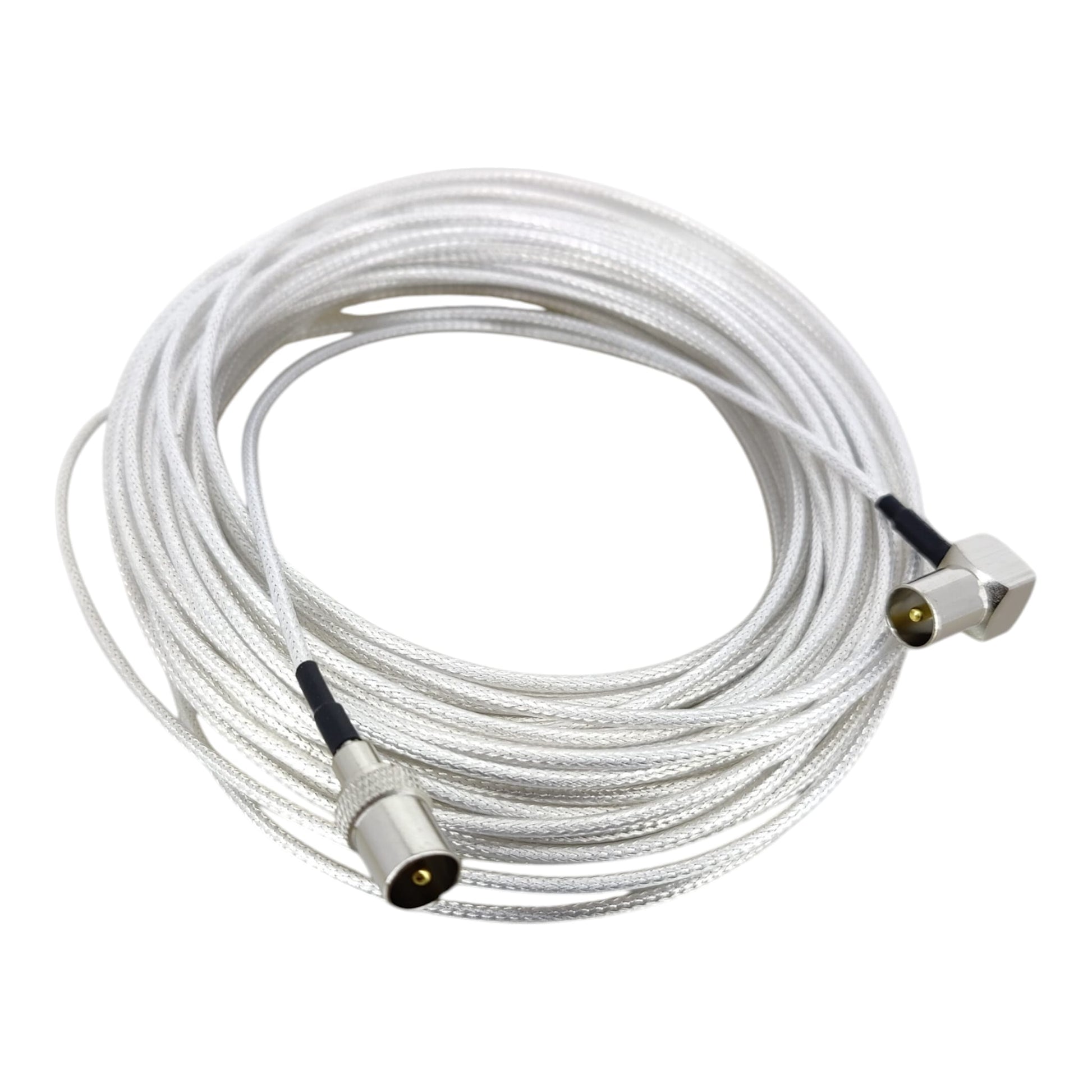 20-meter male to male RF TV antenna digital coaxial cable, extra-long silver braided cord.