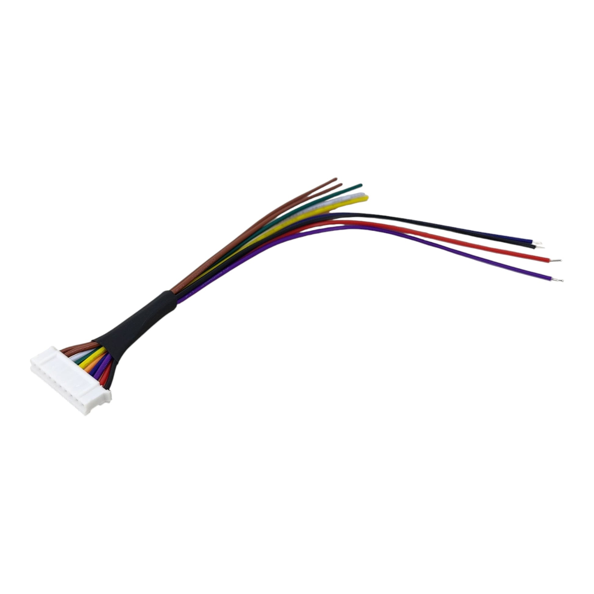 Close-up of the 8-pin wiring connector harness for electronic lock and exit button integration.