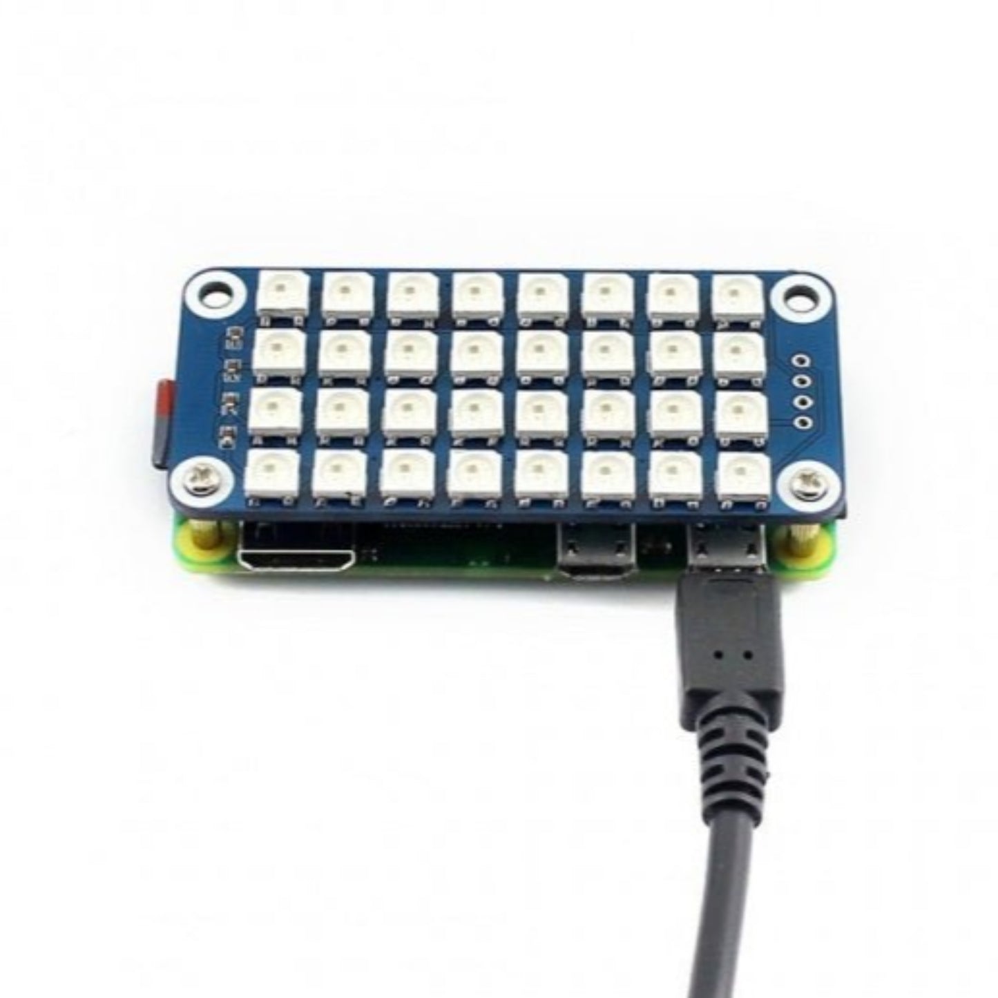 Raspberry Pi RGB LED HAT WS2812B with 4x8 matrix and USB connection for colorful displays.