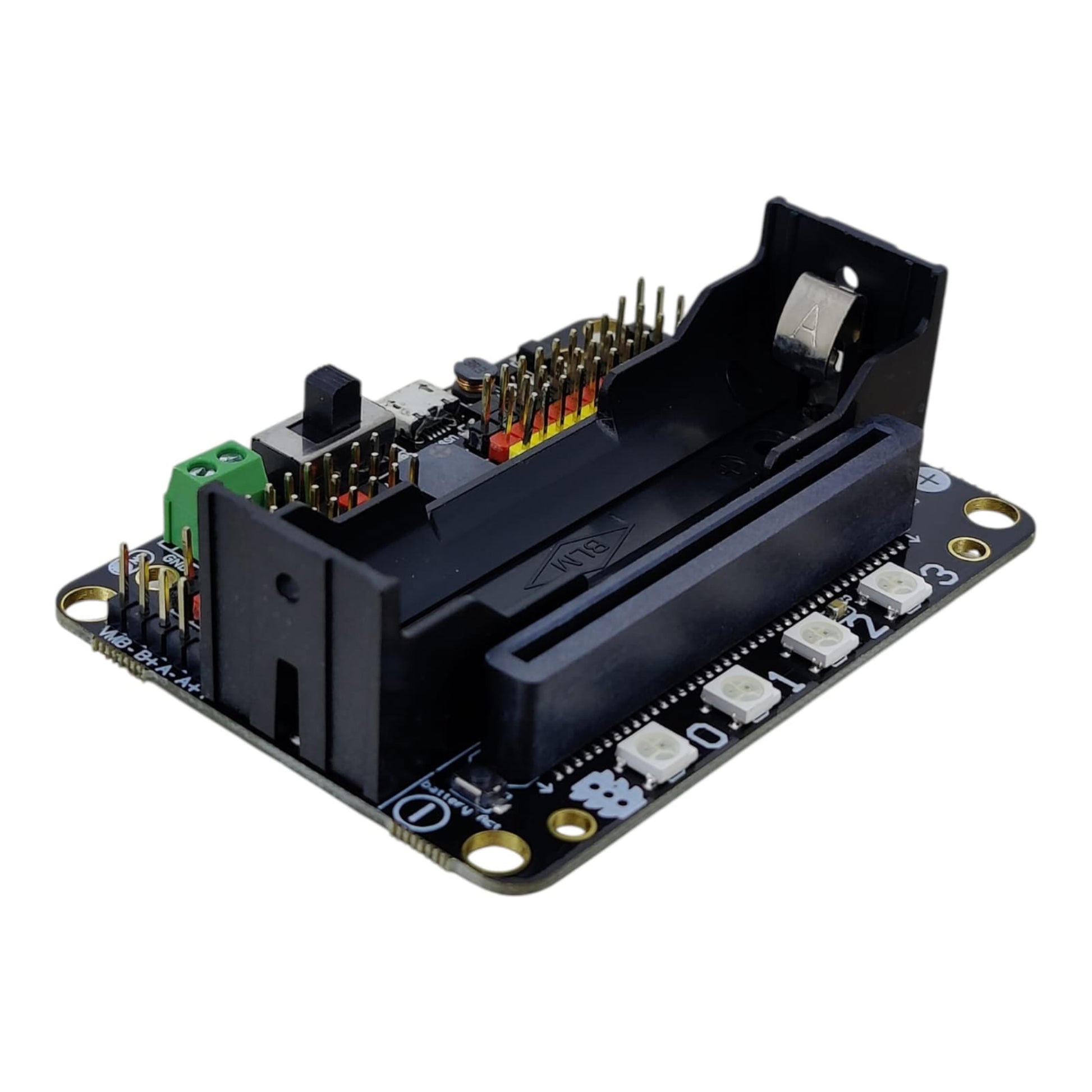 Robotbit V2.0 Micro:bit expansion shield with RGB LEDs and 18650 battery slot for STEM education