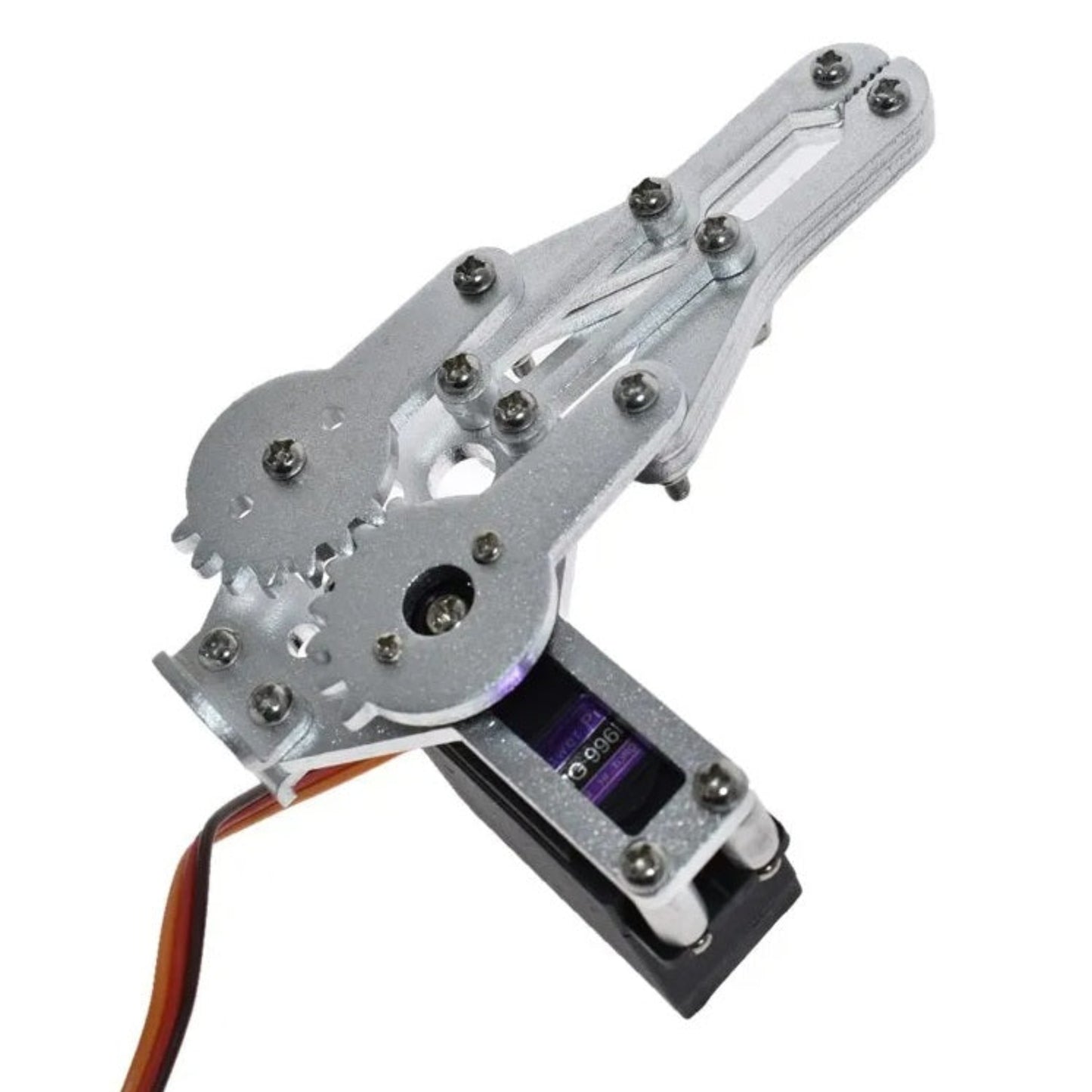 Example of the aluminum robotic claw with an MG995 servo installed.