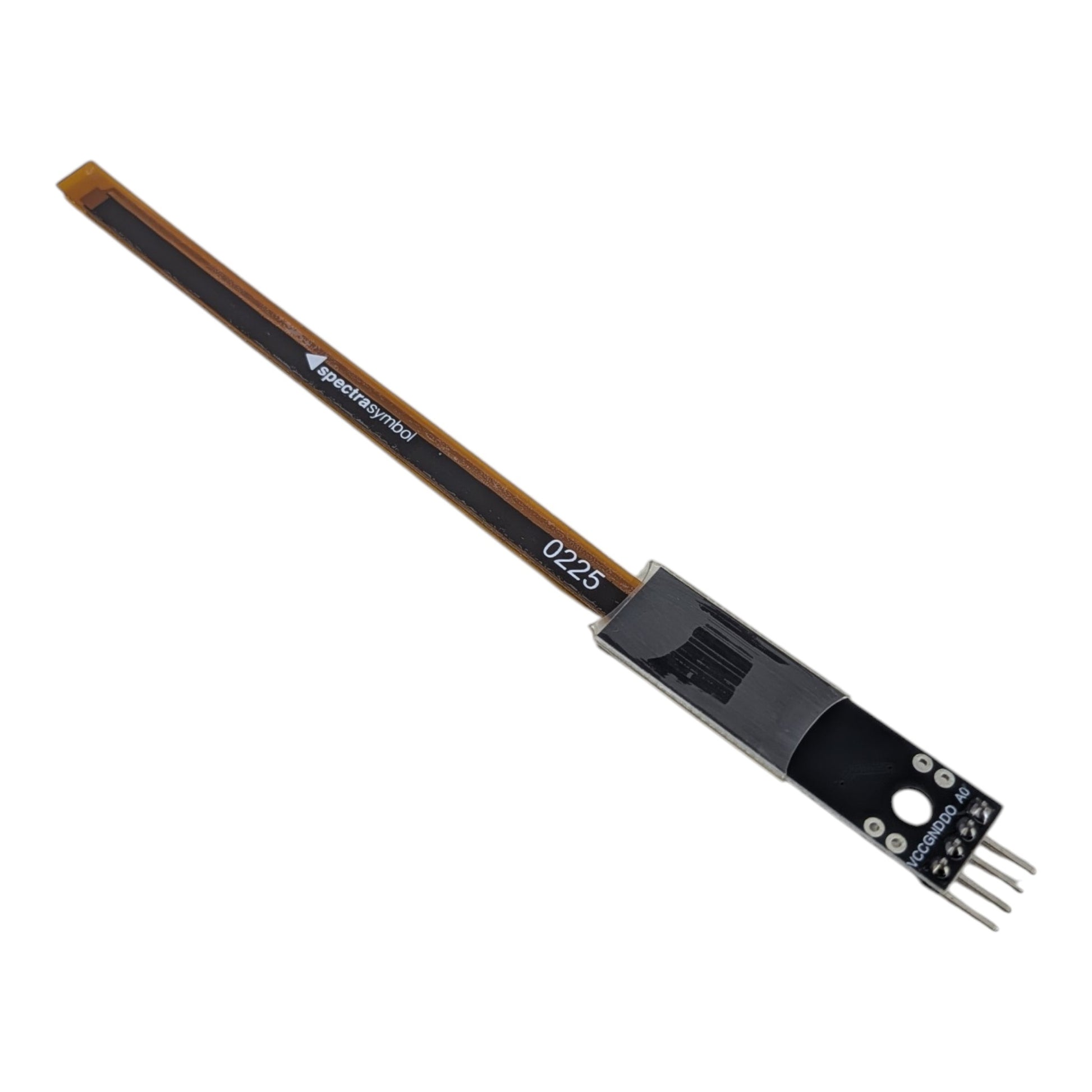 Flex Sensor 背面特寫，印有 Spectra Symbol 字樣。用家必須向印字的一面進行單向彎曲，以確保數據準確。