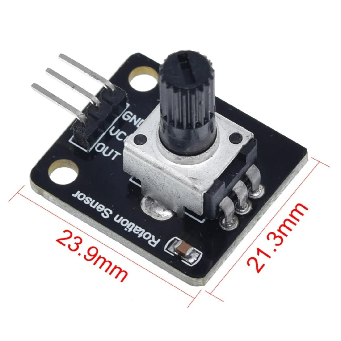 Physical dimensions of 100K rotation sensor module 23.9mm by 21.3mm.