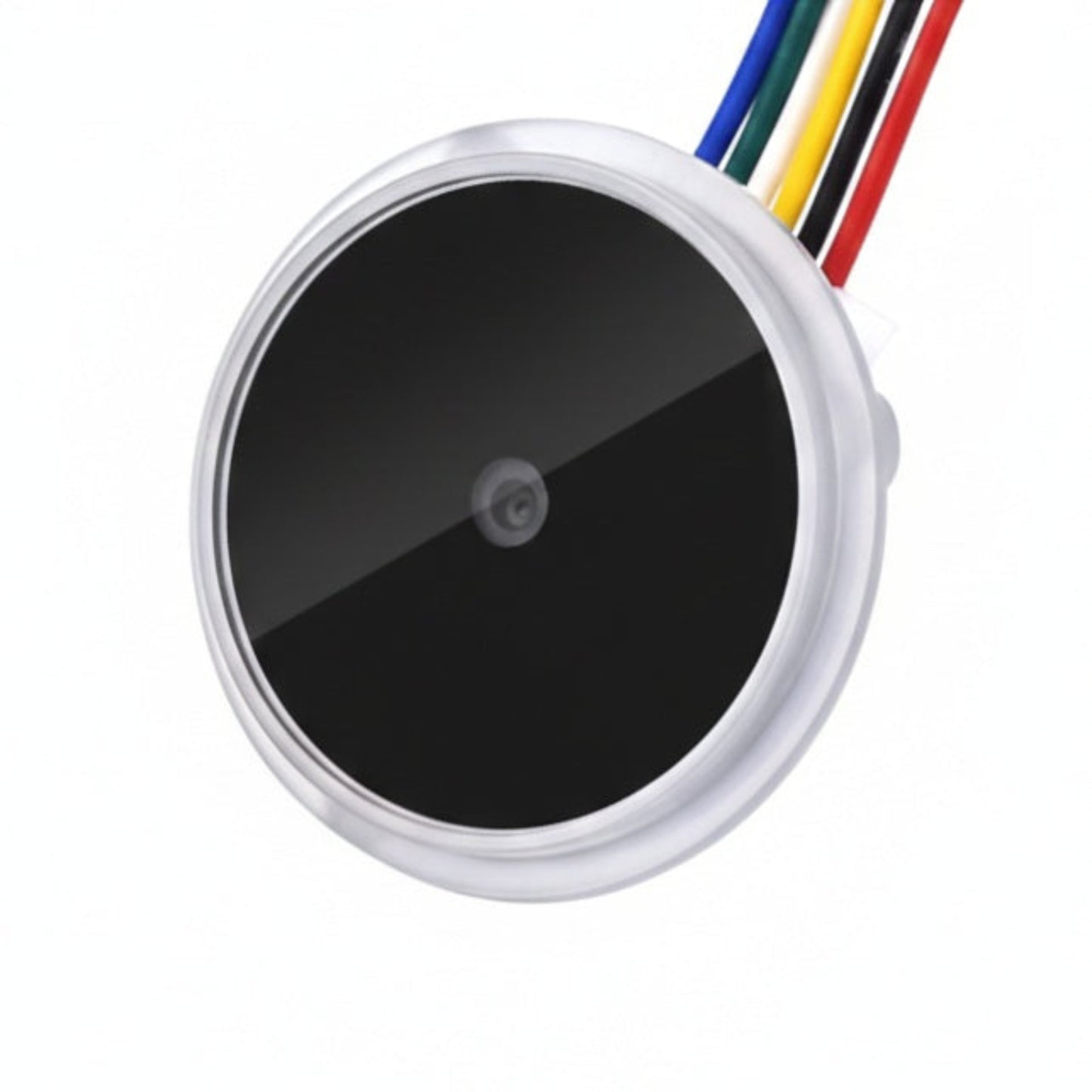 Round 2D barcode scanner module (D) with circular design for embedded systems.