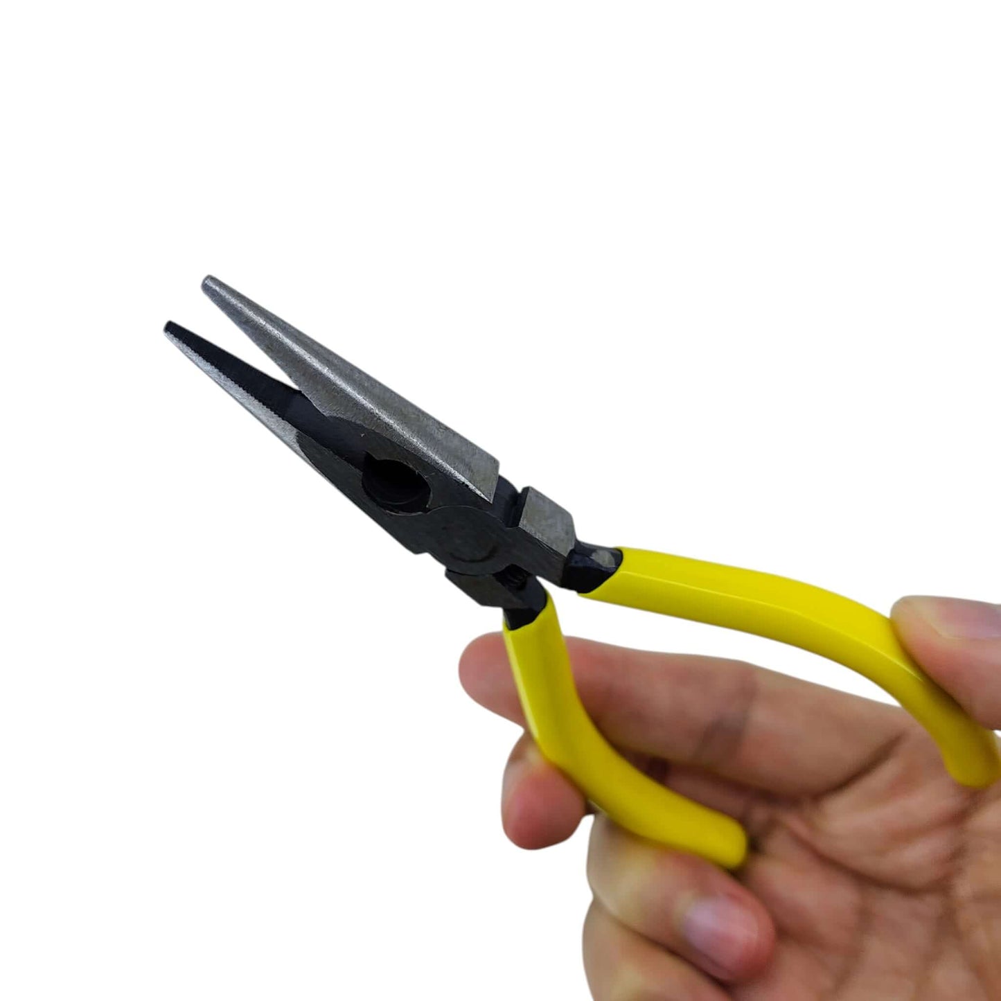 Hand holding yellow handle Santus micro nipper showing spring mechanism