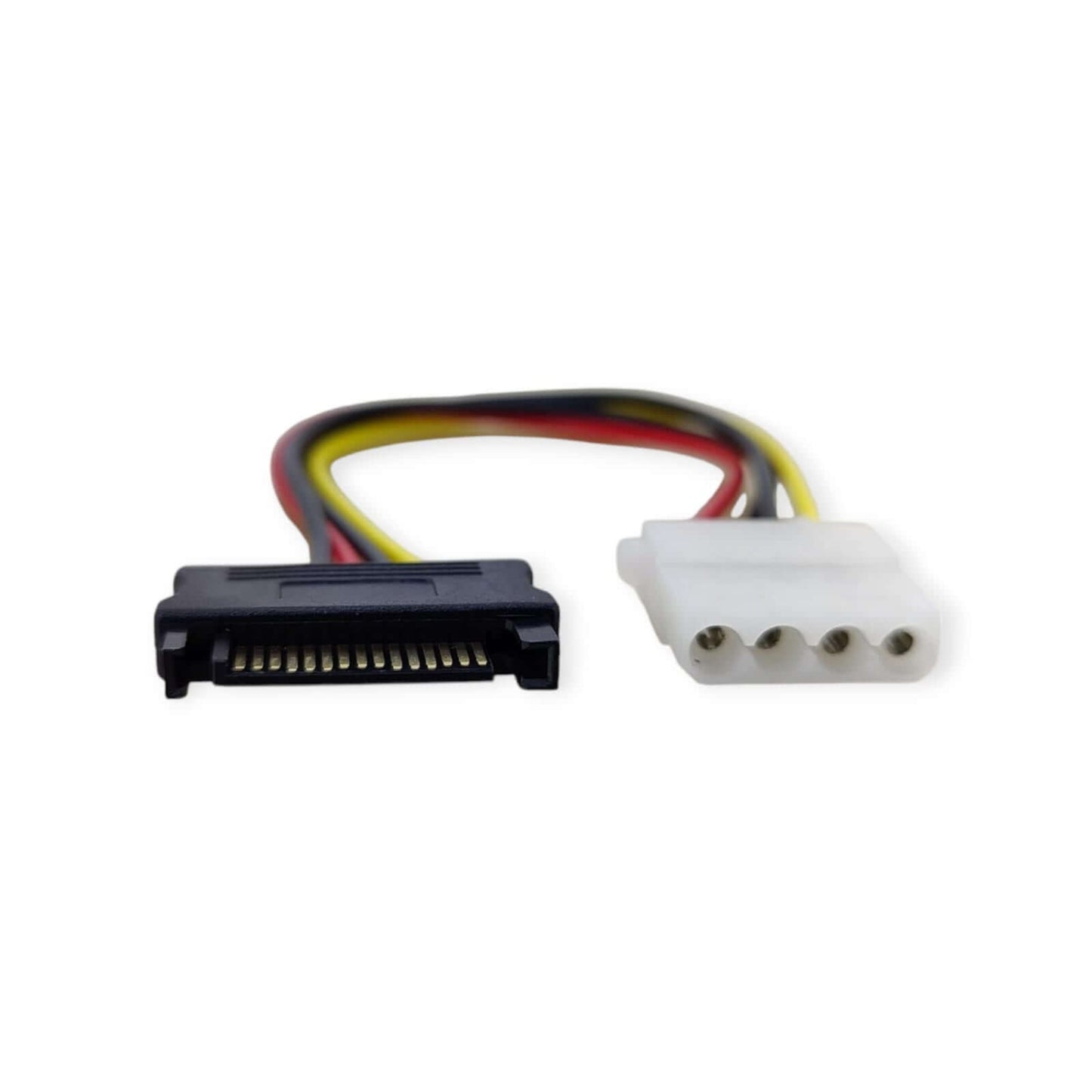 SATA to Molex power adapter cable, connecting 15-pin SATA to 4-pin Molex with color-coded wires.