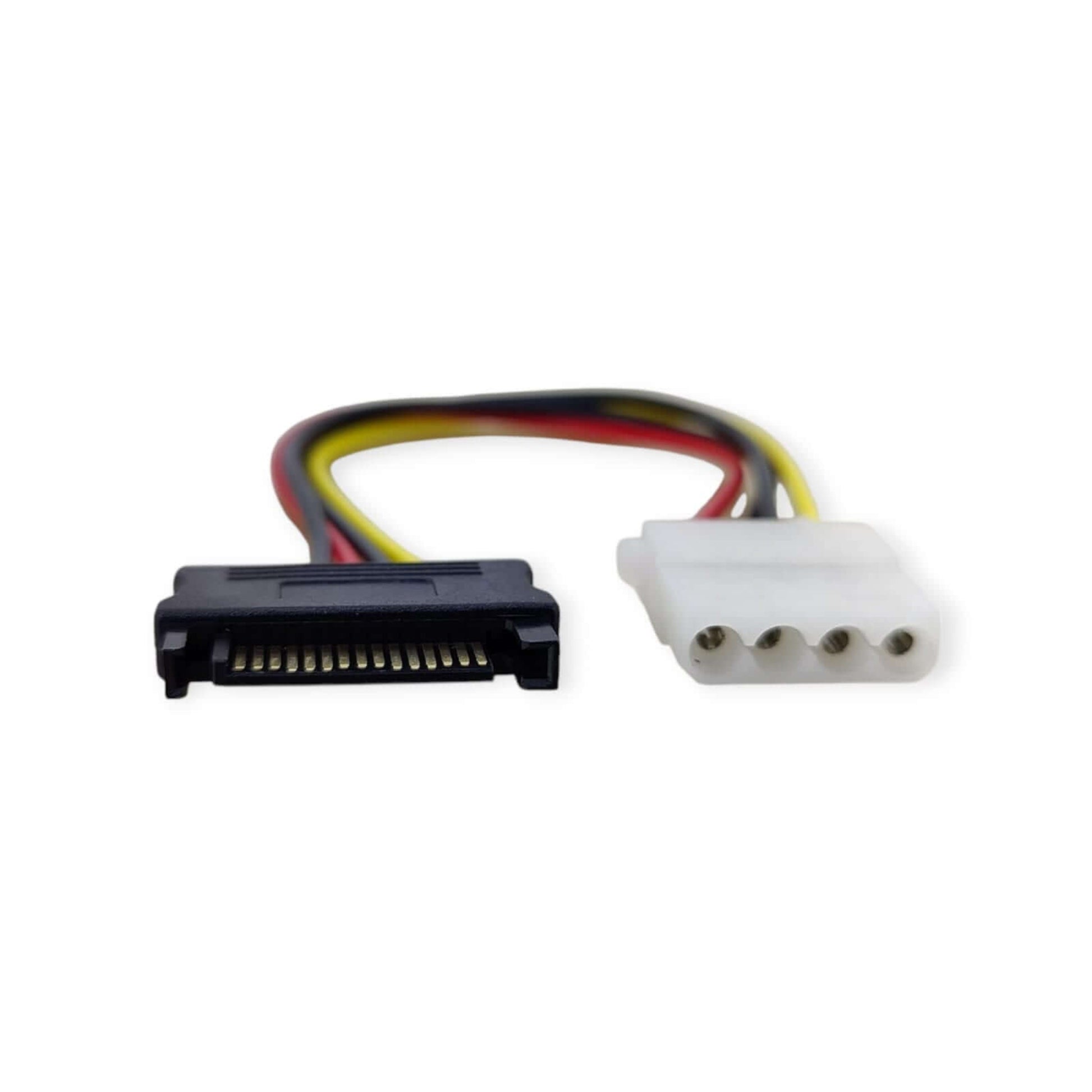 SATA to Molex power adapter cable, connecting 15-pin SATA to 4-pin Molex with color-coded wires.
