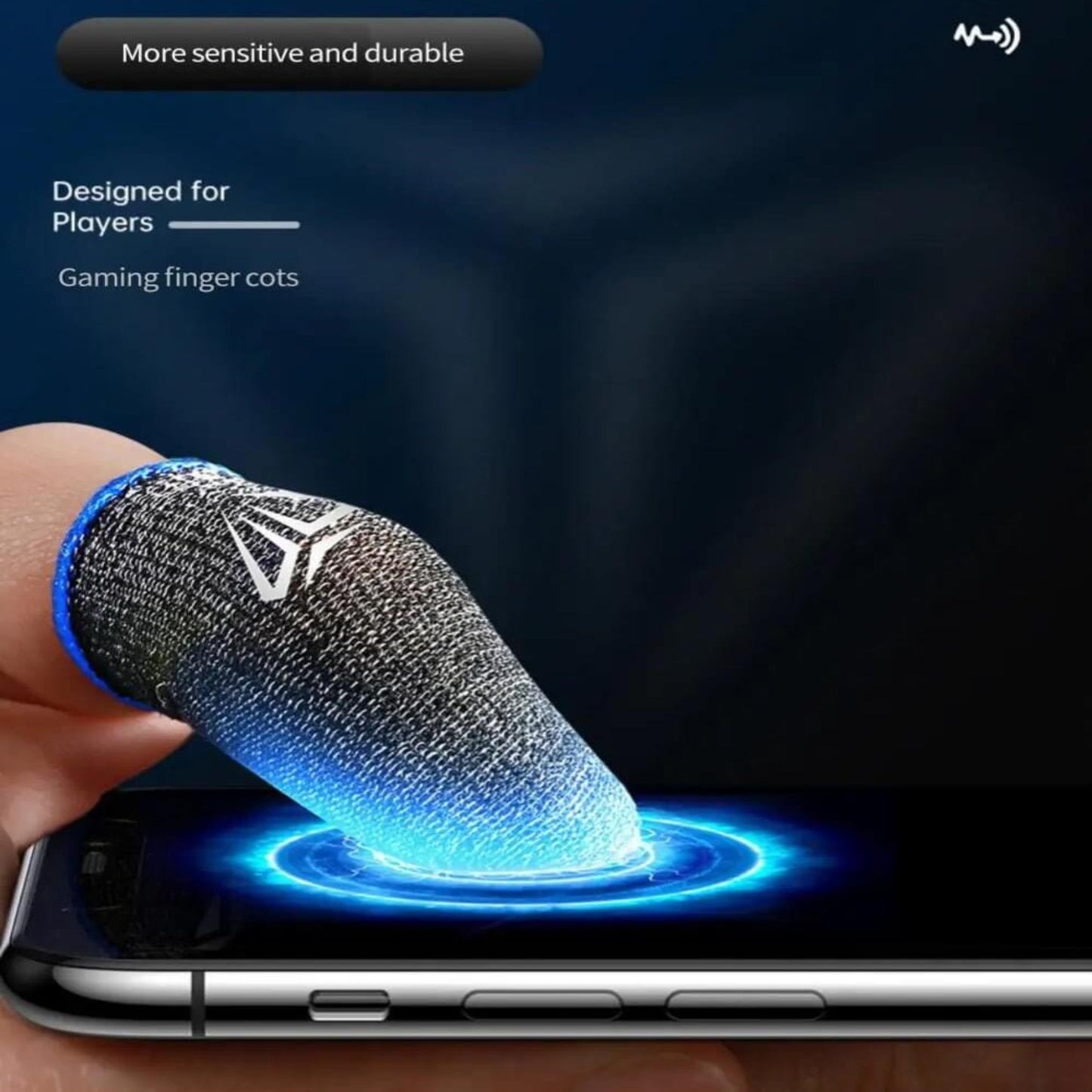 Gaming finger sleeve made of silver tin nano superconductor for enhanced sensitivity and touch control on mobile devices.