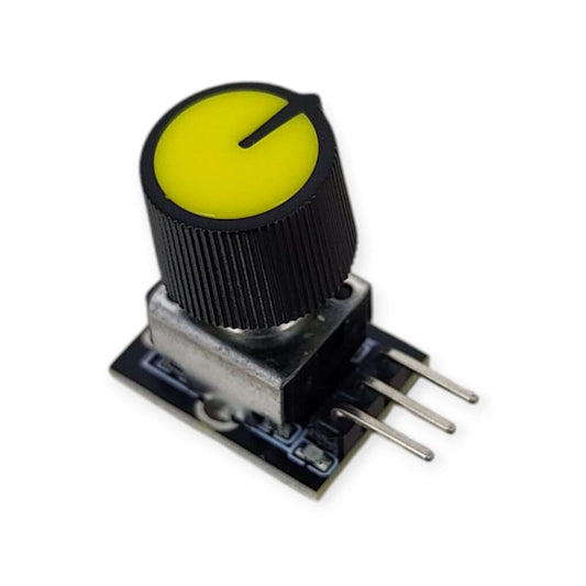 Servo Tester (5-26V) with bright yellow control knob attached.