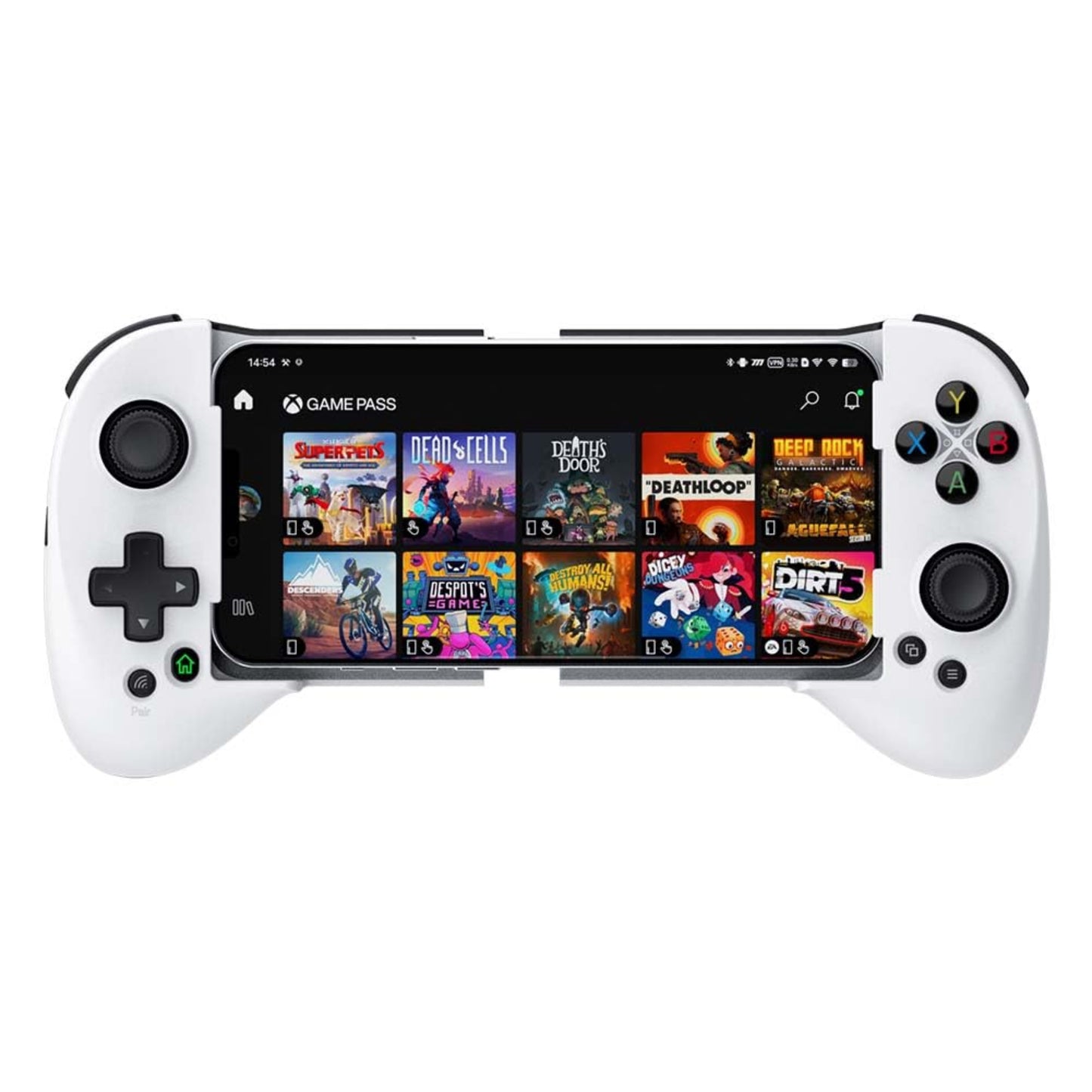 ShanWan 手機遊戲手掣正面外觀，支援 iOS 及 Android 雙平台，完美對應 Xbox Game Pass 雲端遊戲。深水埗實體店提供技術支援。