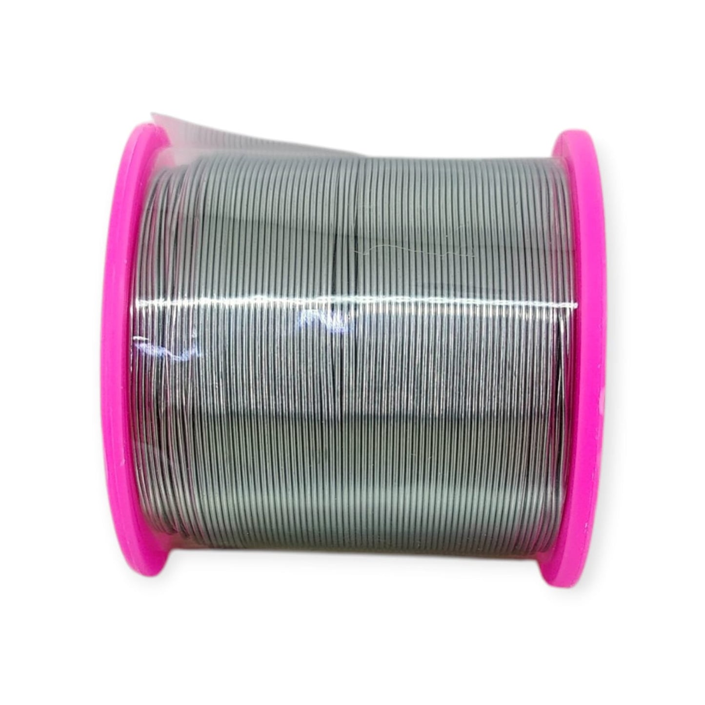 Side profile of a large 750g spool of 0.8mm electronics solder wire, wrapped in protective plastic.