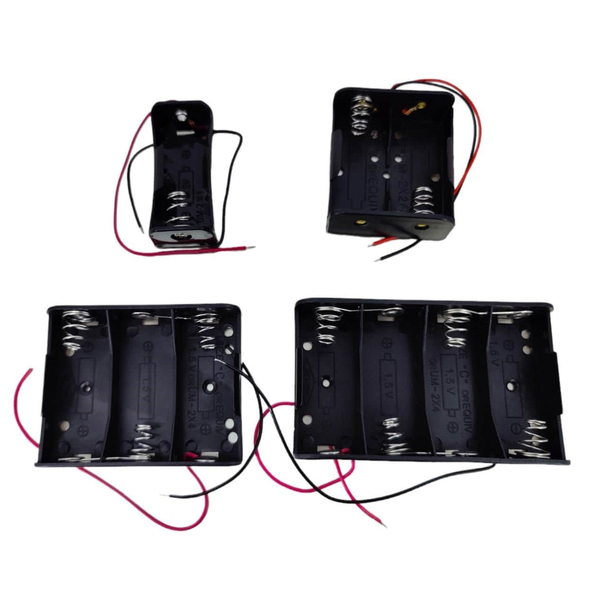 1/2/3/4 Slot Type C Battery Holders with wires for DIY electronics projects, featuring various configurations.