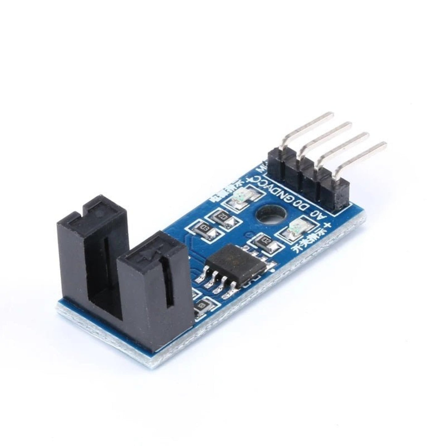 Optocoupler speed sensor module for Arduino with IR LED and NPN phototransistor, slot type design.