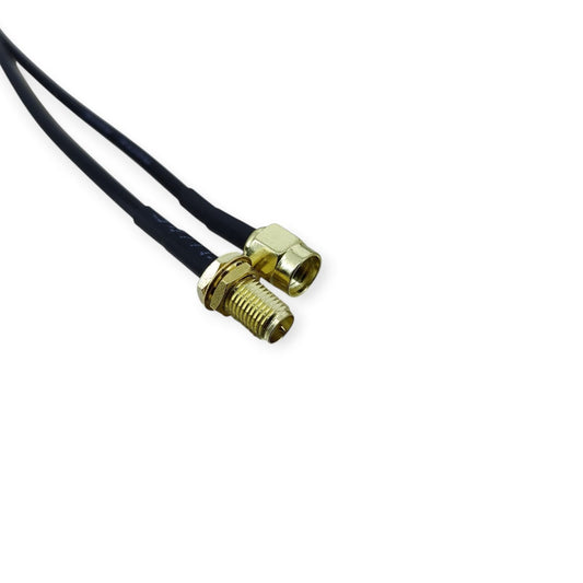 Close-up of the SMA Male connector (inner pin) end of the RG174 cable, perfect for 50 Ohm RF applications.