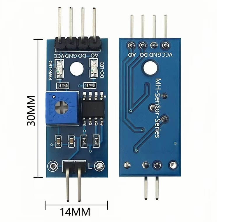 Soil hygrometer detection module for Arduino, featuring adjustable sensitivity and moisture level indicators.