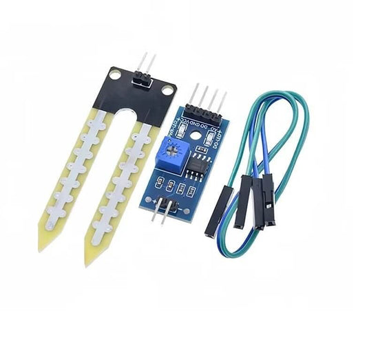 Soil hygrometer detection module for Arduino with moisture sensor and jumper wires, ideal for DIY projects.
